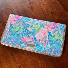 Lilly Pulitzer Jewelry Travel Organizer Case Floral Coral Print Gold Trim Pink