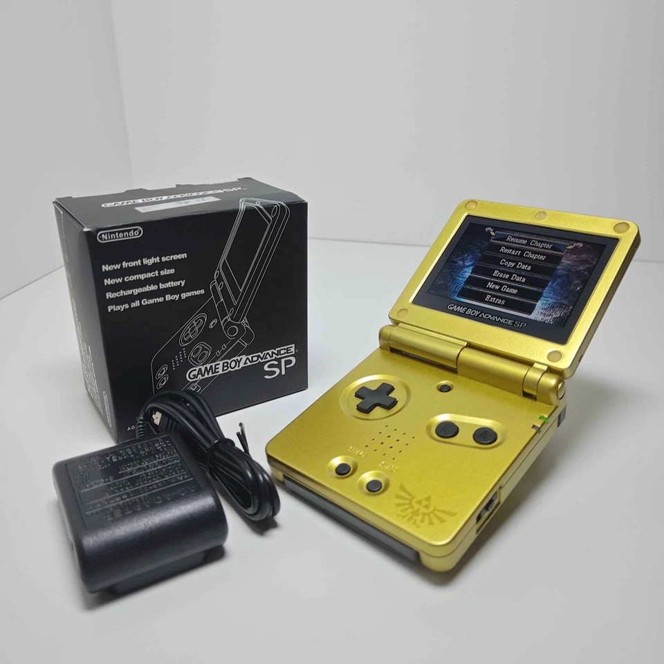 Nintendo Game Boy Advance GBA SP - Gold Zelda Triforce AGS-101 V2 Backlit Mod - Image 2 of 4