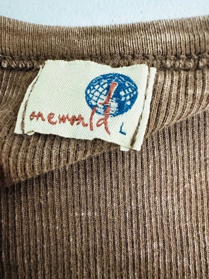 Top Henley One World Y2K Manga Larga Estrás Para Mujer L Marrón Ajustado Grunge Foto 4 de 4