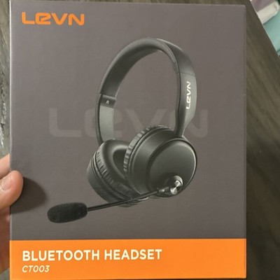 LEVN CT003 Bluetooth Headset, Boom Mic, Double Ear-Cup, Headband, Black