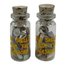Sea Shells From The Sea Shore Bottles Set of 2 Mini 2-1/4" Beach Decor Vintage