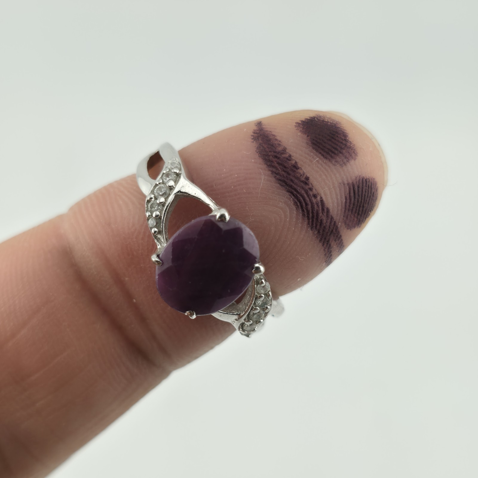 Sterling Silver 925 Oval Ruby Ring CZ Accents Siz… - image 1