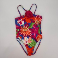 Janie and Jack Girls Size 4 NWOT Floral One Piece Swimsuit Rosette Tropical