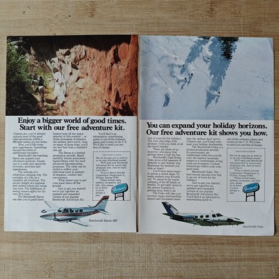 2 Beechcraft Duke Baron 58P Flugzeug 1977 Vintage Werbung Anzeige Reklame Advert