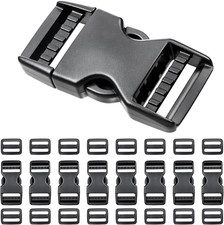 8 Set 1 Inch Side Release Buckles with 16 Slide Clips for Straps - Black Plastic