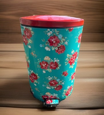 Pioneer Woman Tall Trash Can  Vintage Floral  10.5 Gallon Waste Basket READ