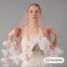 custom pink and white fingertip length veil with rose gold comb