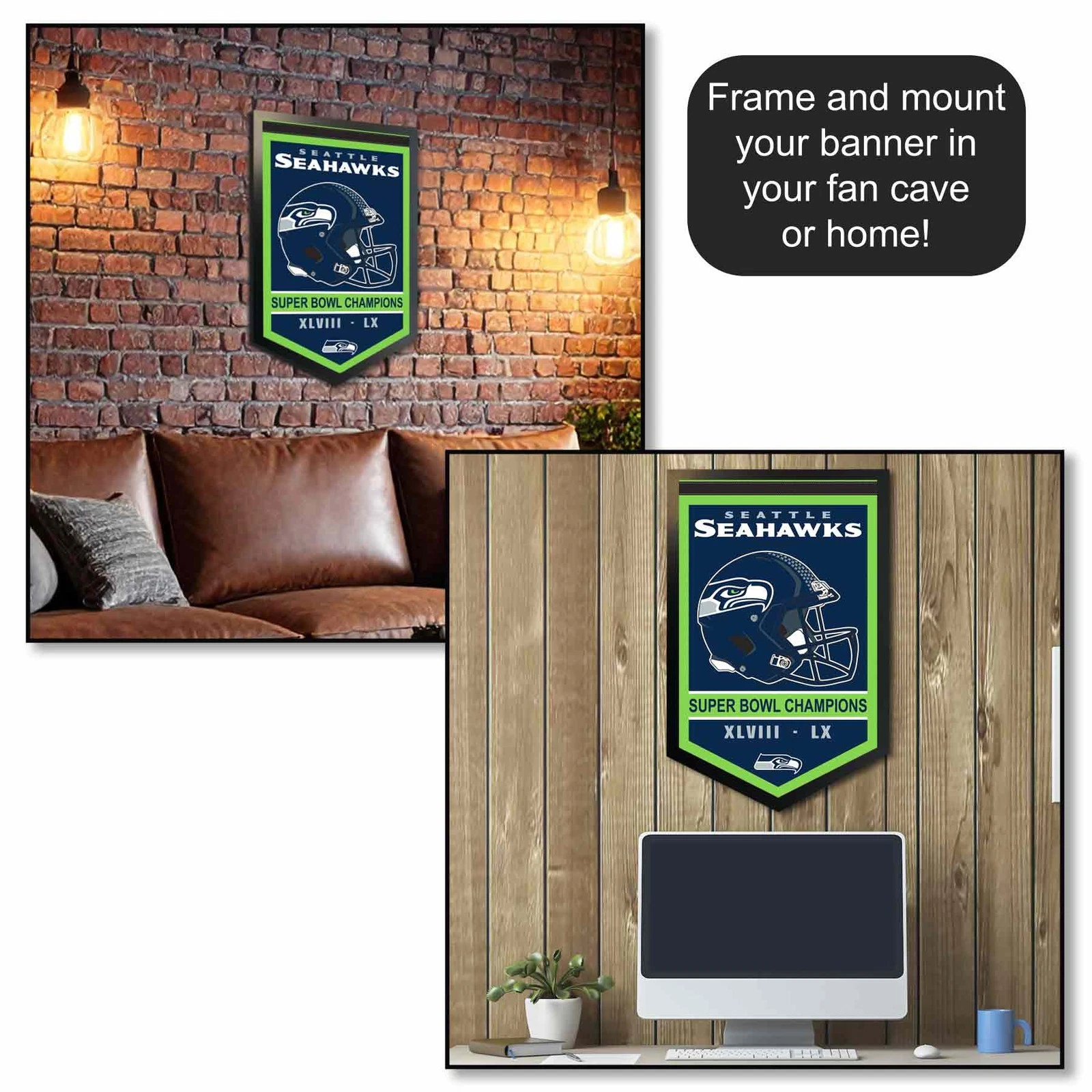 Seattle Seahawks 2 Time Super Bowl Champions Banner Flag