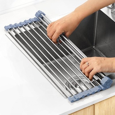 Over The Sink Dish Drying Rack, Roll Up Dish Drying Rack Kitchen Dish Rack Stain