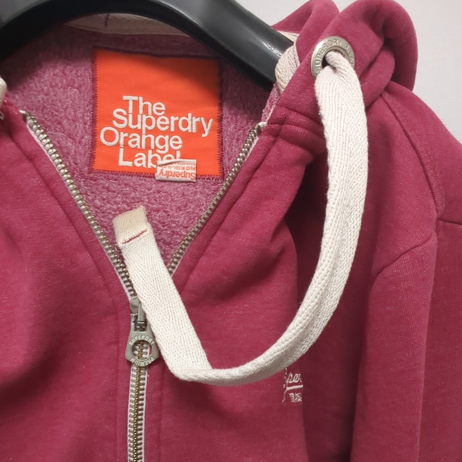 Superdry Orange Label Womens Burgundy Pink Zip Hoodie Embroidered Logo image 6