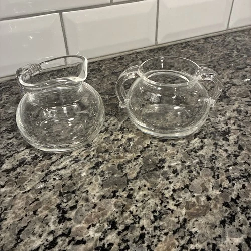 STEUBEN GLASS SIGNED VINTAGE CRYSTAL CREAMER AND SUGAR