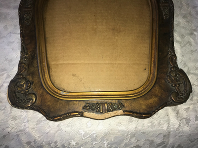 Antique CURVED GLASS Ornate WOOD Picture/Photo FRAME Floral 3D