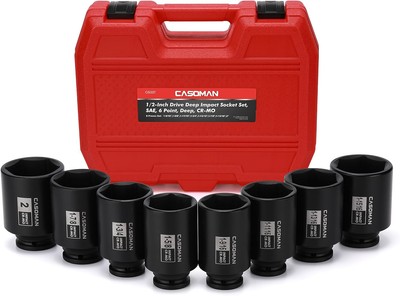 CASOMAN 8PCS 1/2''Dr. Deep Impact Socket Set-SAE, 8PCS(1-9/16 Inch - 2 Inch) 