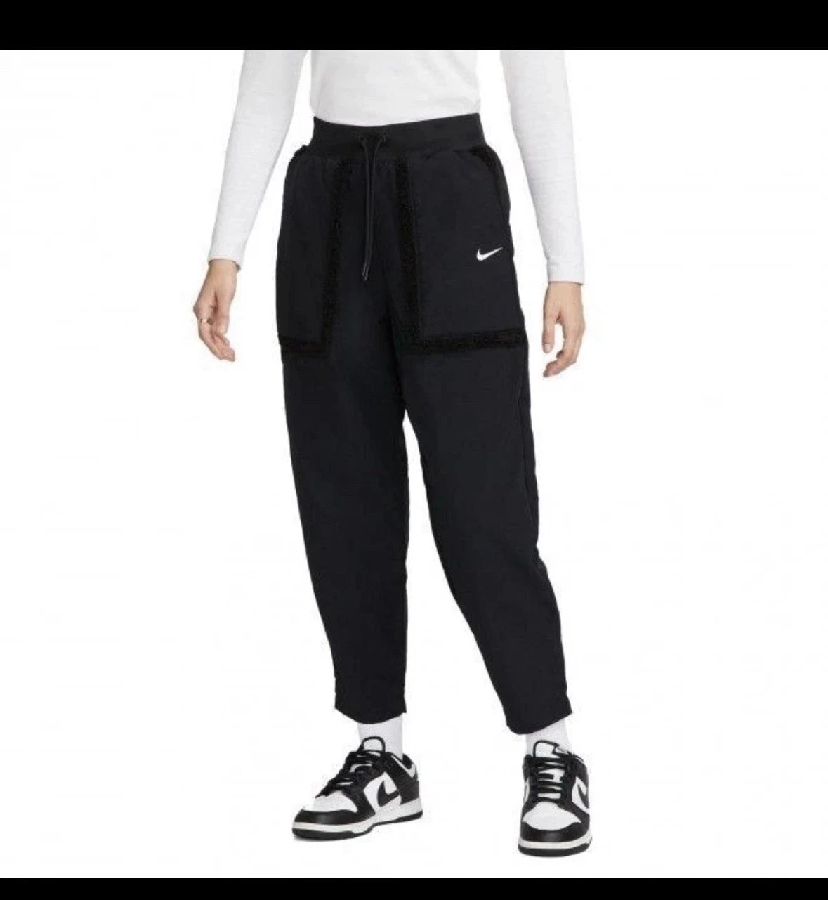 Nike Pants Women Size M DQ6809-010 Loose Fit High Waist Sherpa Pocket Fleece