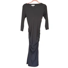 NWOT Michael Stars Christina Dark Gray Ribbed Ruched Midi Dress Size SMALL