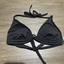 Kona Sol Women's String Bikini Top Black Halter Strap Swimsuit Size Small 4-6