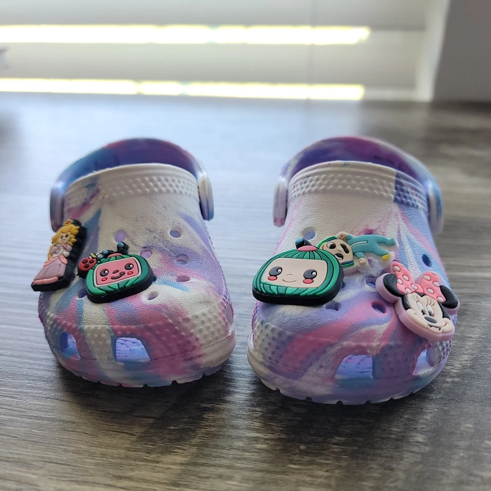 Crocs Toddler Baby Classic Clog Tie Dye Swirl Pink Purple Marbled Shoes sz C 5 - Image 2 of 4