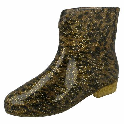 Ladies Spot On X1R196Leopard Print Ankle Wellington Boots