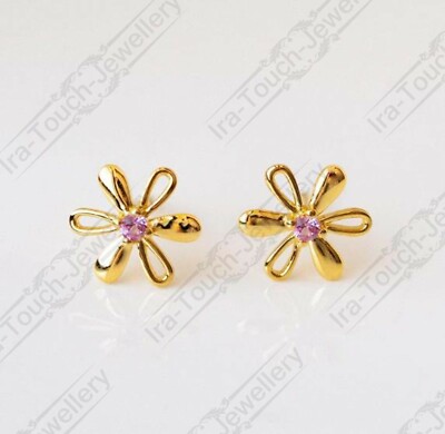 0.50Ct Round Lab Created Pink Diamond Flower Stud Earring 14k Yellow Gold Finish