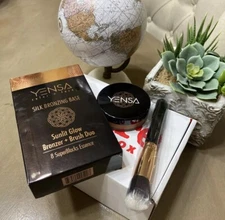YENSA Silk Bronzing Base SUNLIT GLOW Bronzer + Brush Duo NIB 1 oz