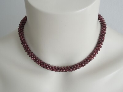 Kette Granat Kugeln geflochten 32,2 g/Verstellbare Länge 40 cm - 44,5 cm