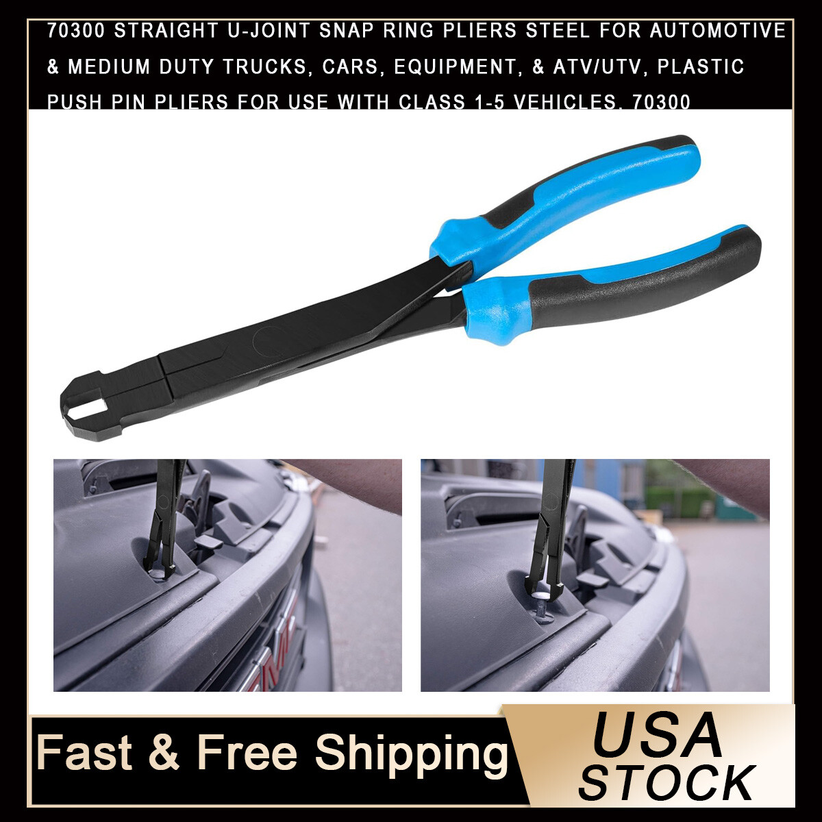 Straight U-Joint Snap Ring Pliers Plastic Push Pin Pliers 70300 For Use With Class 1-5 Vehicles