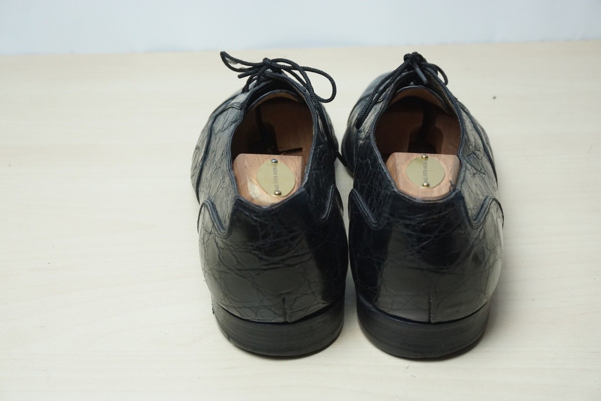 Salvatore Ferragamo Black Cap Toe Crocodile Alligator Dress Shoes Sz 10D SALVATORE FERRAGAMO Black Crocodile Alligator Leather Shoes  main image 2