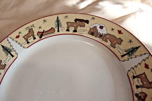1 Meiwa Table Art Ginger Creek Pat Dinner Plate Cabin Tree Bear Deer Moose Canoe - 第 3/4 張圖片