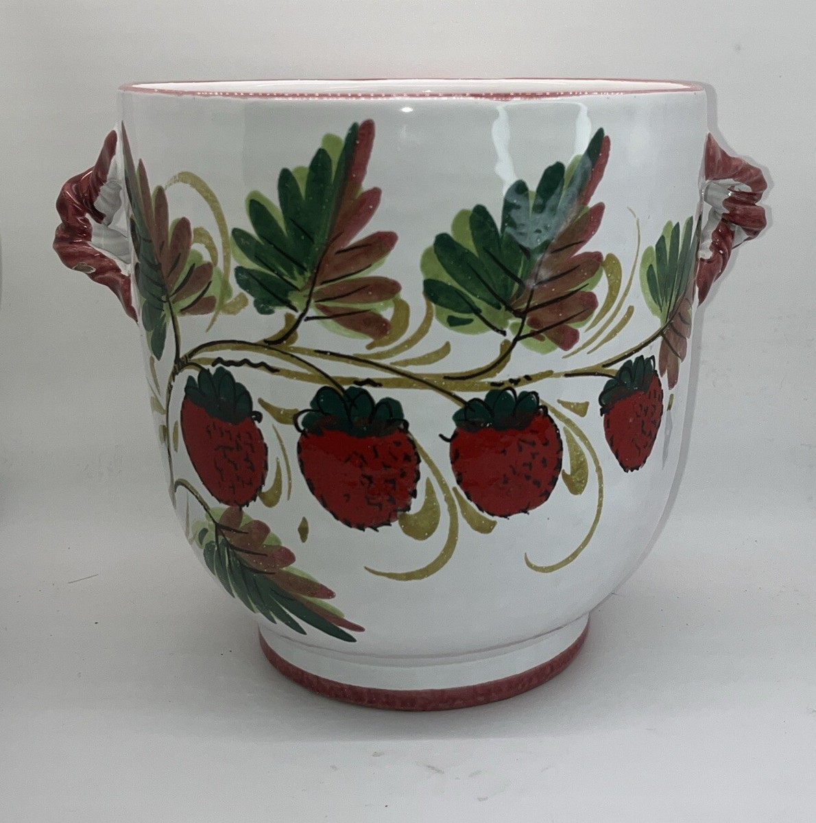 Jay Willfred Hand Painted Strawberry Cachepot Planter Handles