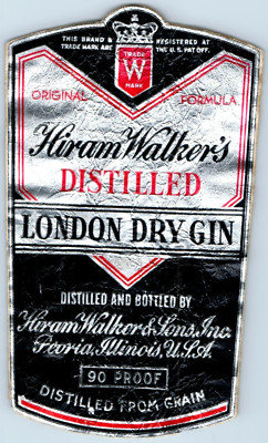 1920s-30s Hiram Walker & Sons London Dry Gin Grain Distilled Label WL3