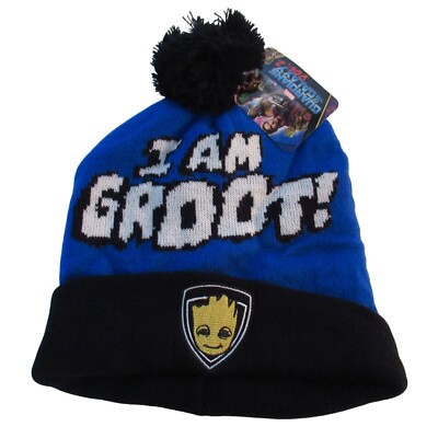 Mens Womens Winter Bobble Beanie OSFM Blue Im Groot Guardians of the Galaxy NEW