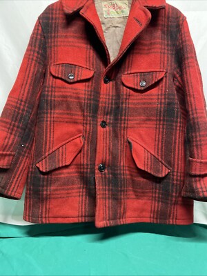 Vintage Soo Woolen Mills Wool Hunting Coat Mackinaw Red Plaid