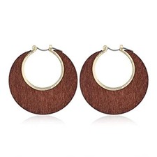 Boho Handmade Wooden Hoop Geometry Drop Dangle Earrings Brown Earrings