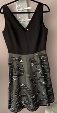 Halston Heritage Size 8 Black w/Rhinestone Fit & Flare Cocktail Dress