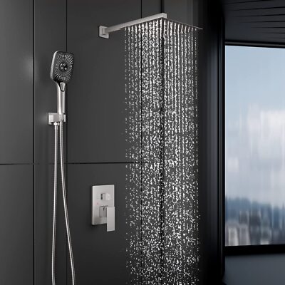 Shower Faucet Combination Set 12in Rainfall Shower Head with Handheld Showerhead