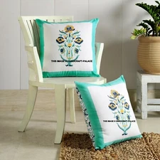 2 PCs Cushion Cover Cotton Indian Throw Pillow Sofa Pillowcase Block Print Decor