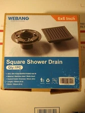 WEBANG 6 Inch Square Shower Floor Drain with Flange Quadrato Pattern Grate Remov