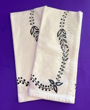 New Set Of 2 Napkins White With Black Floral ...
