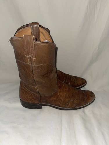 Dan Post Ostrich Skin/Leather Western Cowboy Boots Brown Men's Size 10D - Picture 4 of 11