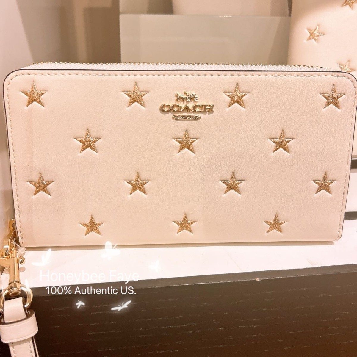 NWT Coach Long Zip Around Wallet With Star/Heart Bolt Print