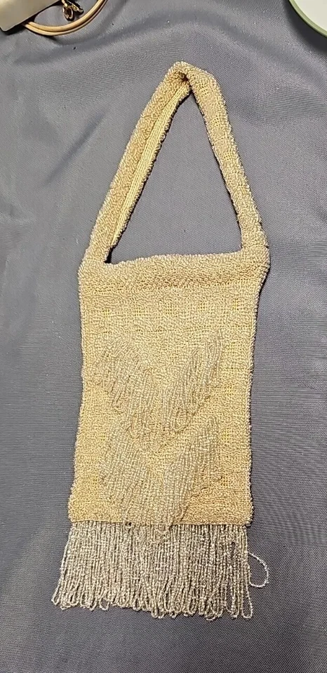 Bolso de mano de colección con cuentas de vidrio transparente blanco marfil aleta boda noche Foto 3 de 4