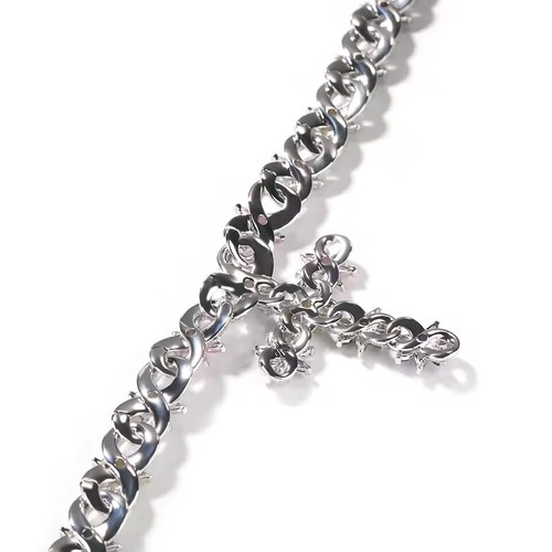 Colorful Flower Cuban Chain Full Paved Iced Out Bling Cubic Zirconia Cross Charm - Picture 12 of 13
