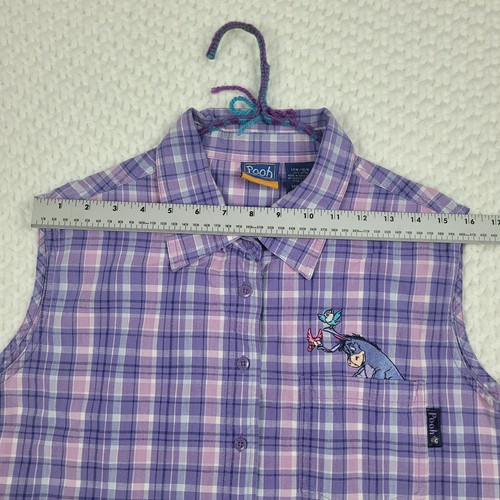 Winnie The Pooh Disney Women's Sz 14/16W Purple Plaid Button Tank Top Vintage - Picture 10 of 13