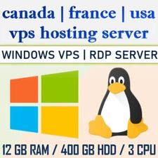 Windows Server Linux Server (SSH|RDP SERVER) 12GB RAM + 400GB HDD