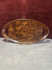 Wooden Platter, Acacia Wood, Hand Made-Carved, Two Tone Wood. Carvings On Back.