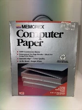 1980’s Memorex Computer Paper Smooth Edge 1000 Continuous Sheets 1 Box 9.5”x11"