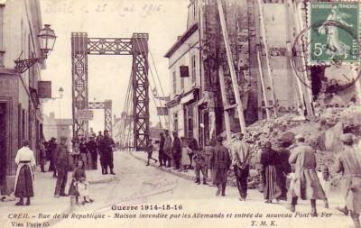 CPA 60 OISE in der Nähe von Senlis CREIL Rue République Eingang zur neuen Eisenbrücke 1916