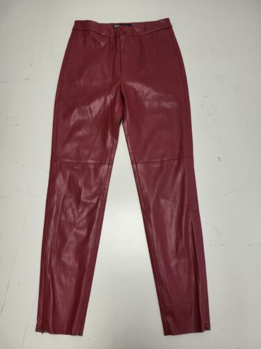 JJ666 WOMENS ZARA RED ZIPPED SKINNY LEG FAUX LEATHER TROUSERS M 10 W28 L27 - Picture 1 of 3