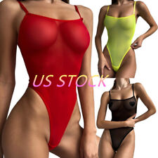 Women's See Through Leotard High Cut Thong Bodysuit Sheer Swimsuit Clubwear