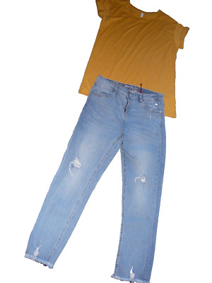 Multiblu Jeans Gr W 38 L29 HIGH WAIST Blau ,Plus H&M Shirt Gr.M  Curry##